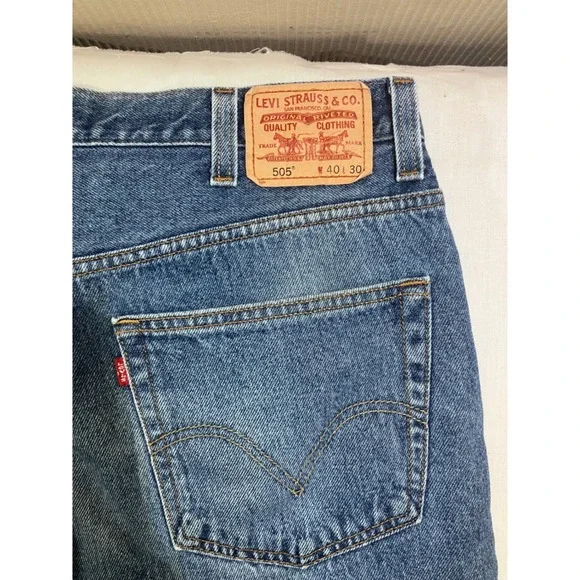 Levis 505 Regular Fit Straight Leg Blue Denim Jeans Mens 40x30 Medium Wash - Picture 6 of 7